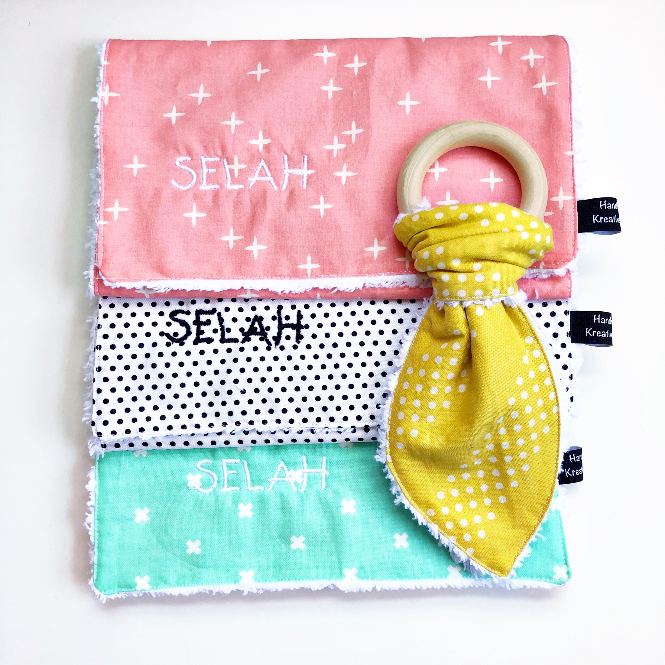 Baby Burp Cloth and Teether: Finished pieces