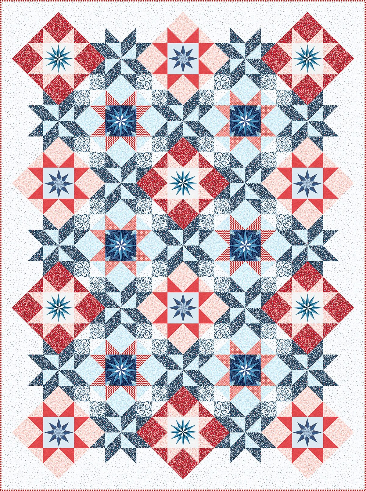 Stardust Quilt - red and blue with bright background