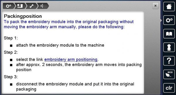 Parking Position on the Embroidery Module