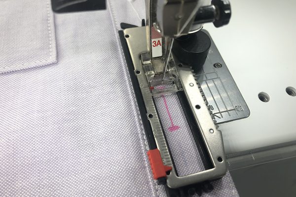 Buttons and Buttonholes - Garment_Sew_Along_Post_#8_12_Fabric aligned_under_foot_BERNINA_WeAllSew_Blog