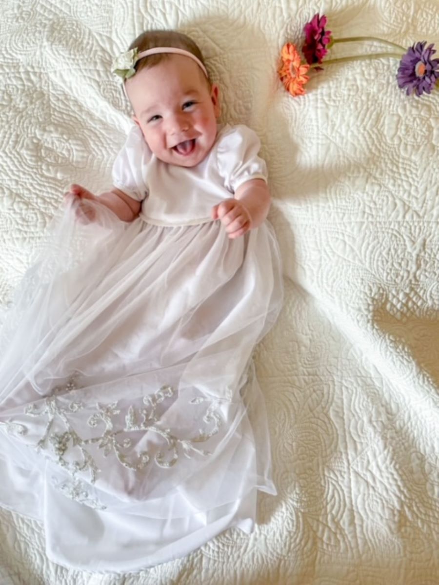 Baby in Completed Christening Gown