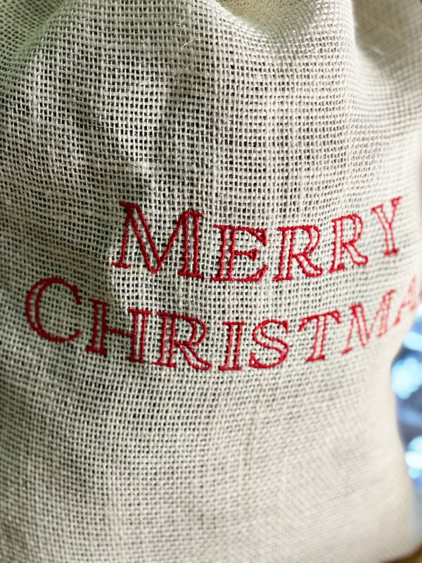 Sewing and Embroidering a Burlap Fabric Gift Bag: Finish Product
