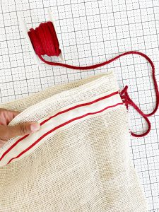 Sewing and Embroidering a Burlap Fabric Gift Bag: Slide the Cording inside the Casing