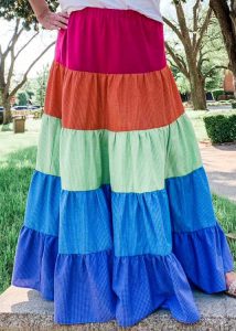 Rainbow Multi Tiered Skirt Shown with minimal ease at top tier
