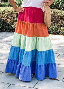 Multi Tiered Maxi Skirt in rainbow colors