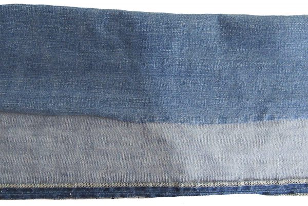 recycled jean bag split leg seams