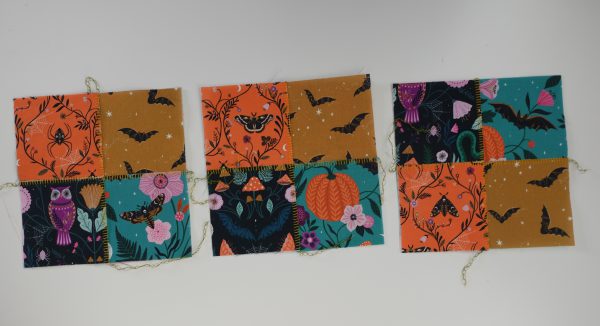 Flatlock Patchwork Trick-or-Treat Bag - view of the four patches for the bag body