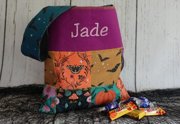 Flatlock Patchwork Trick-or-treat bag finished BERNINA L890 Overlocker