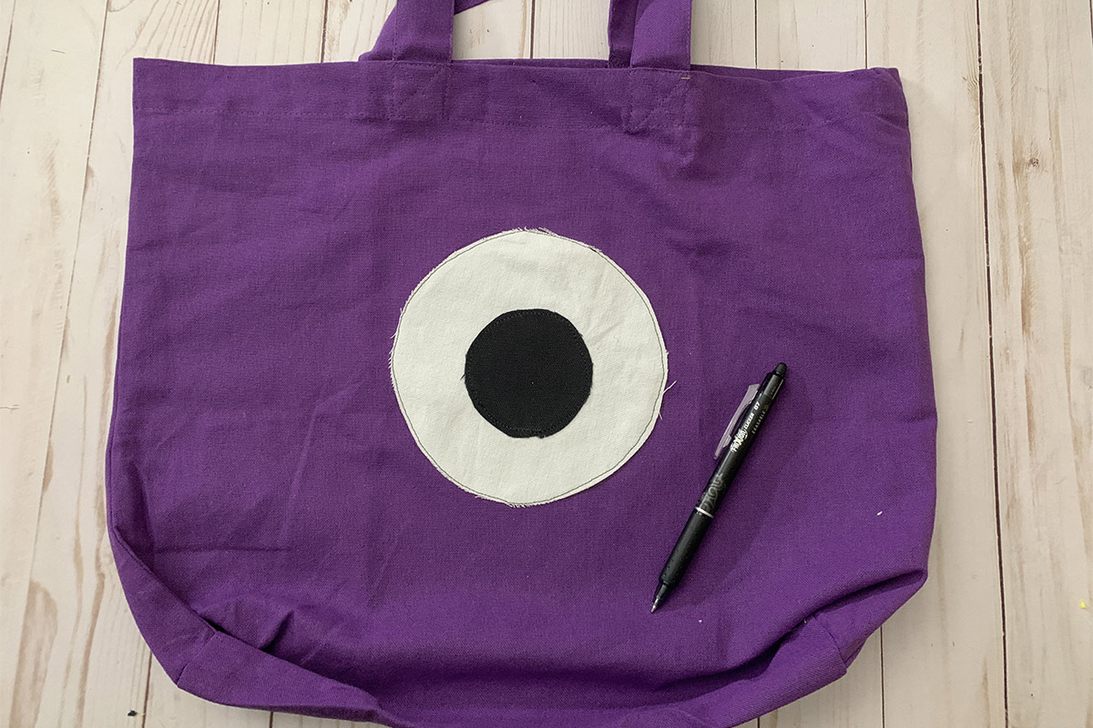 The bag after appliquéing the eye.