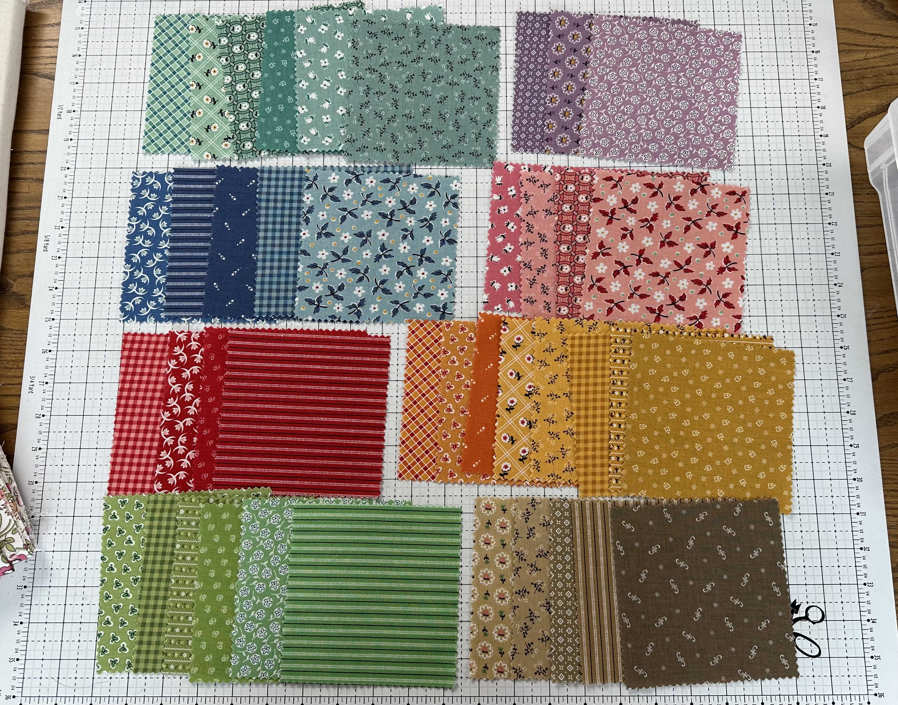 A selection of 5" squares for the Nona Quilt