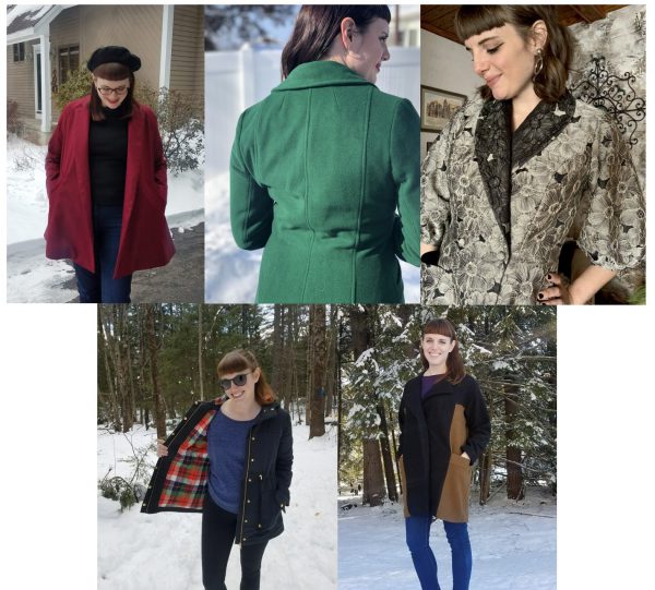 Five different examples coats, each in different fabric