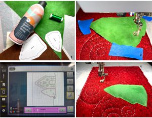 This step prepares the appliqué fabric, stitches it over the indicated area and stitches the fabric in place.