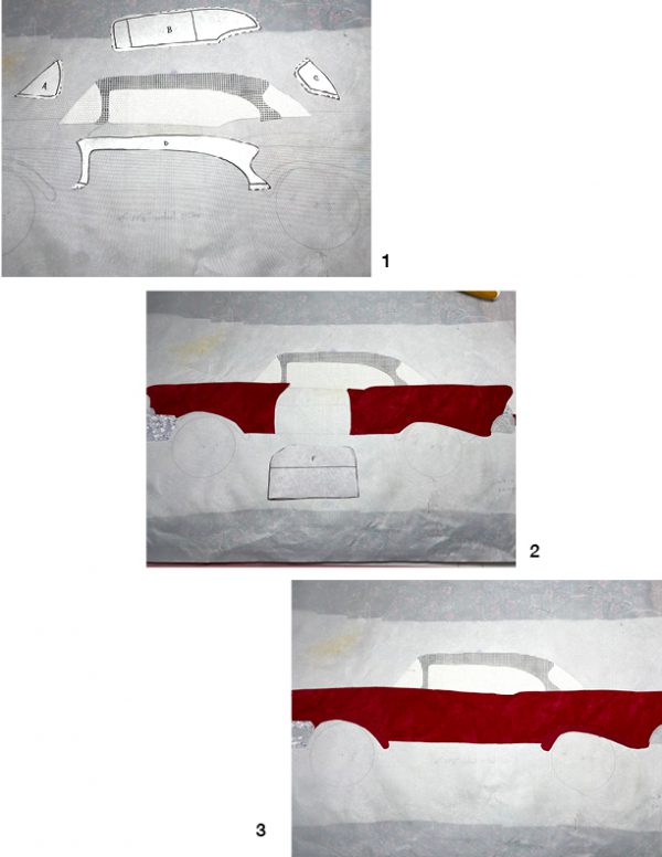 Using a silicone sheet, a pattern and an iron, the car is fused together in this step. 