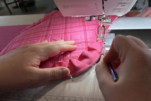 Couched Christmas Stocking- Sewing the interior binding in place