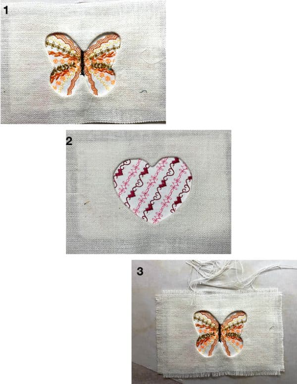 decorative stitches, built in stitches, easter cards, butterfly, heart