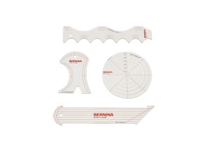 arrangement of quilting rulers on a white background.
