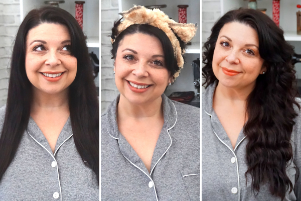 Woman's curly hair progression in three photos