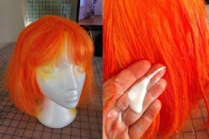 Orange wig on mannequin head