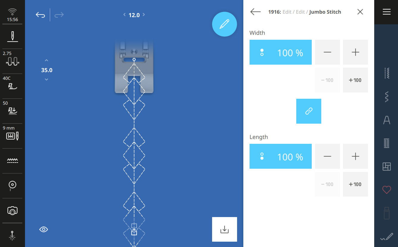 Normal stitch size on the B 990