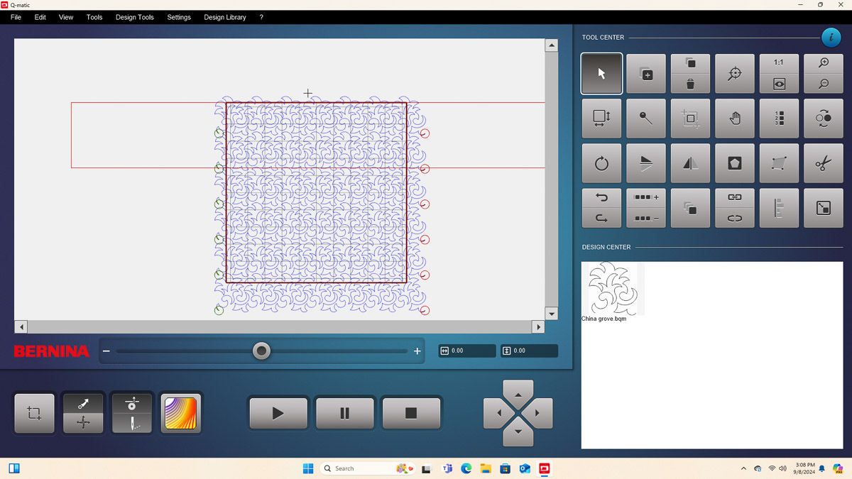 Q-matic display screens showing stitch layout