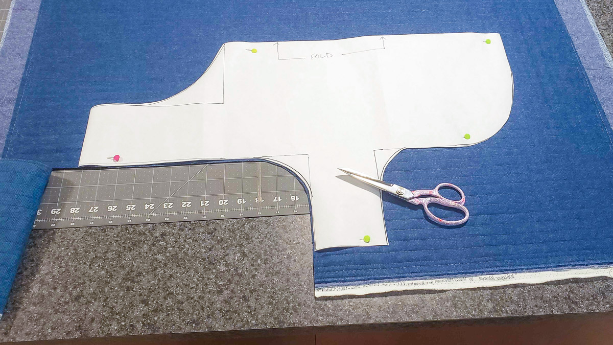 cutting out the dog coat pattern