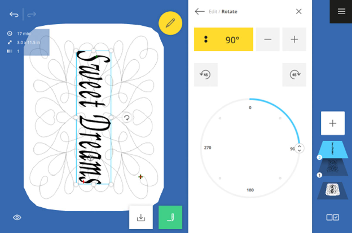 Simulator with Sweet Dreams and Rotate submenu