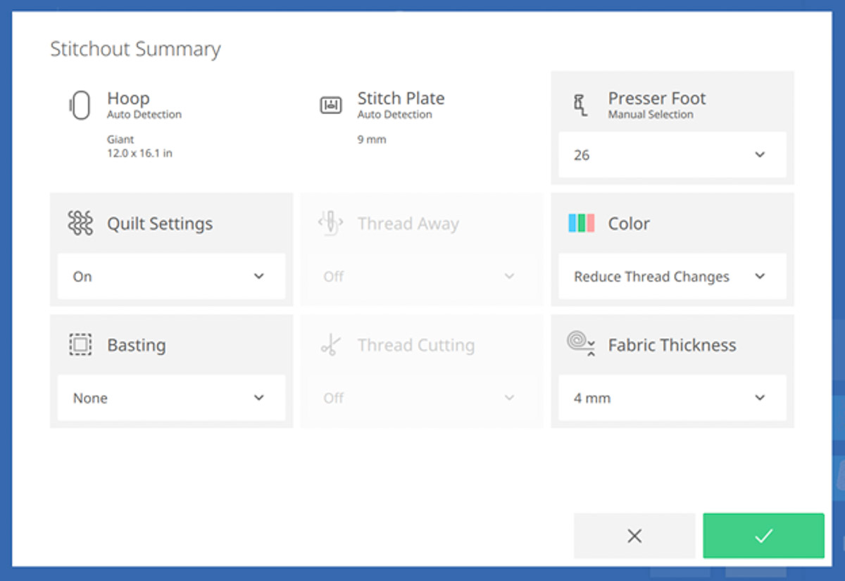 Simulator with Stitchout Summary Screen