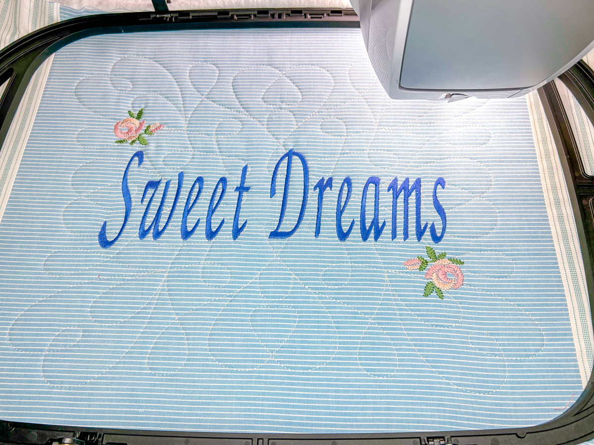 Sweet Dreams Pillow Design completed in hoop