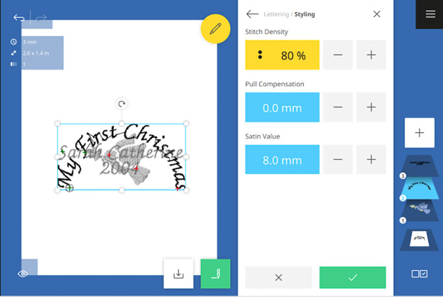 simulator with My First Christmas selected and Stitch Density at 80