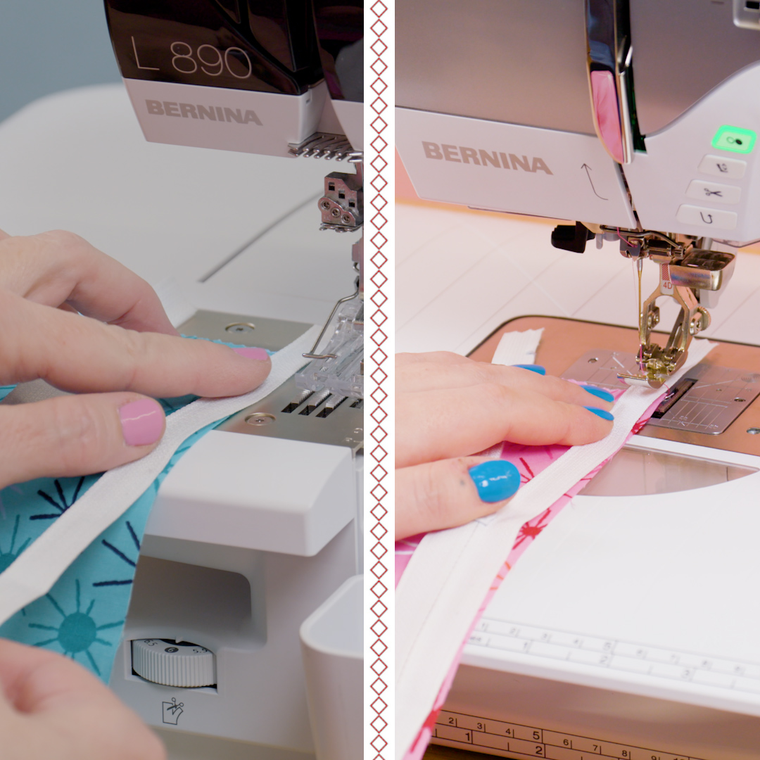 Side by side view of sewing a zipper with a serger and sewing machine