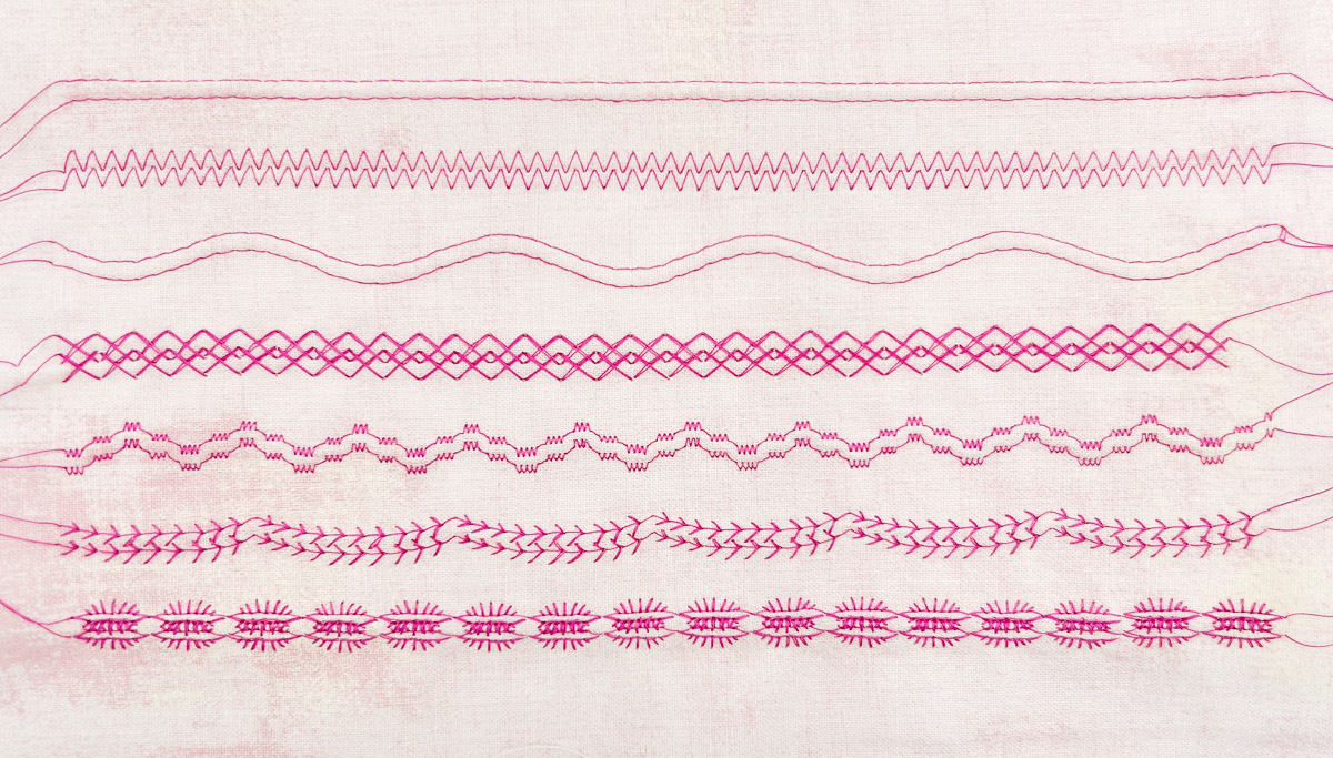 Rows of decorative stitches with twin needle on fabric