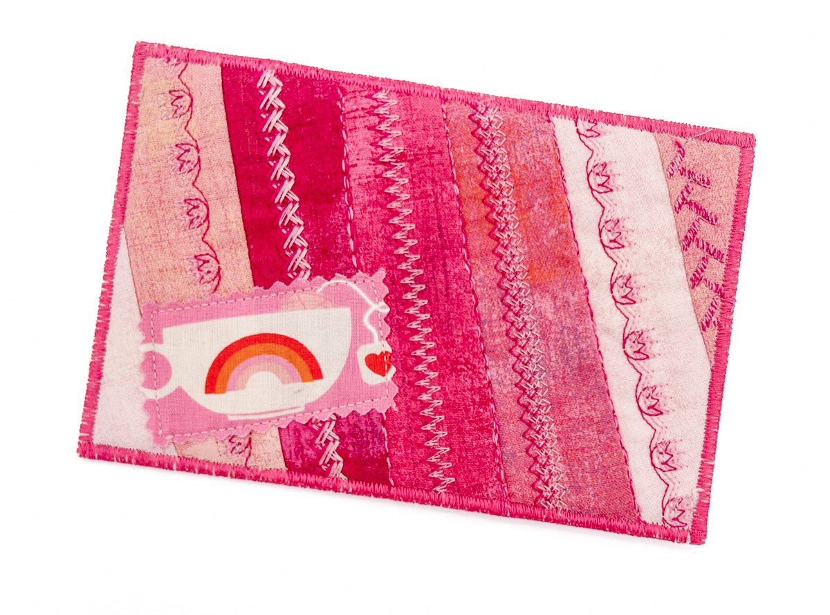 Fabric postcard with teacup