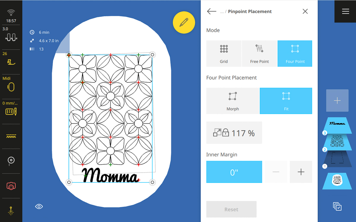 Designing the embroidery and lettering for a Mother’s Day card on the B 990 sewing machine