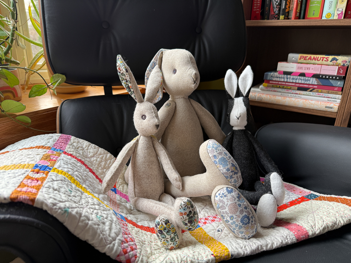 Flora Lapin rabbit sewn and sitting with other Lapin characters
