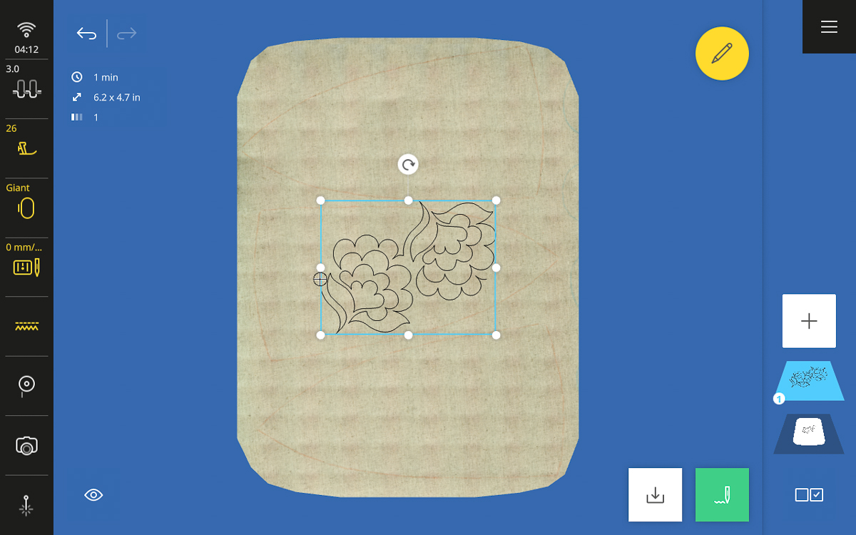 Quilting design on the display screen of the BERNINA 990 sewing machine