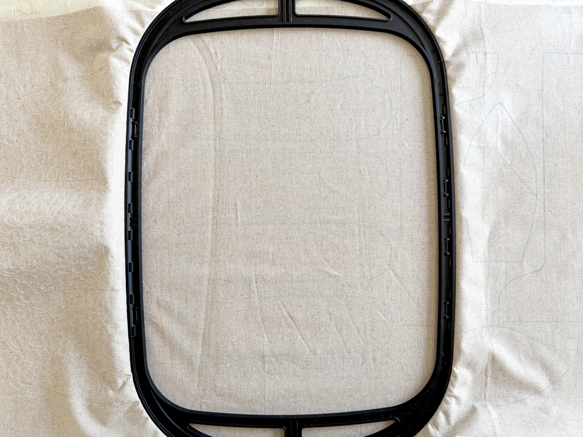 Linen and stabilizer hooped in the Giant Hoop