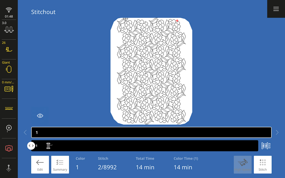 Stitchout progress on the B 990 screen