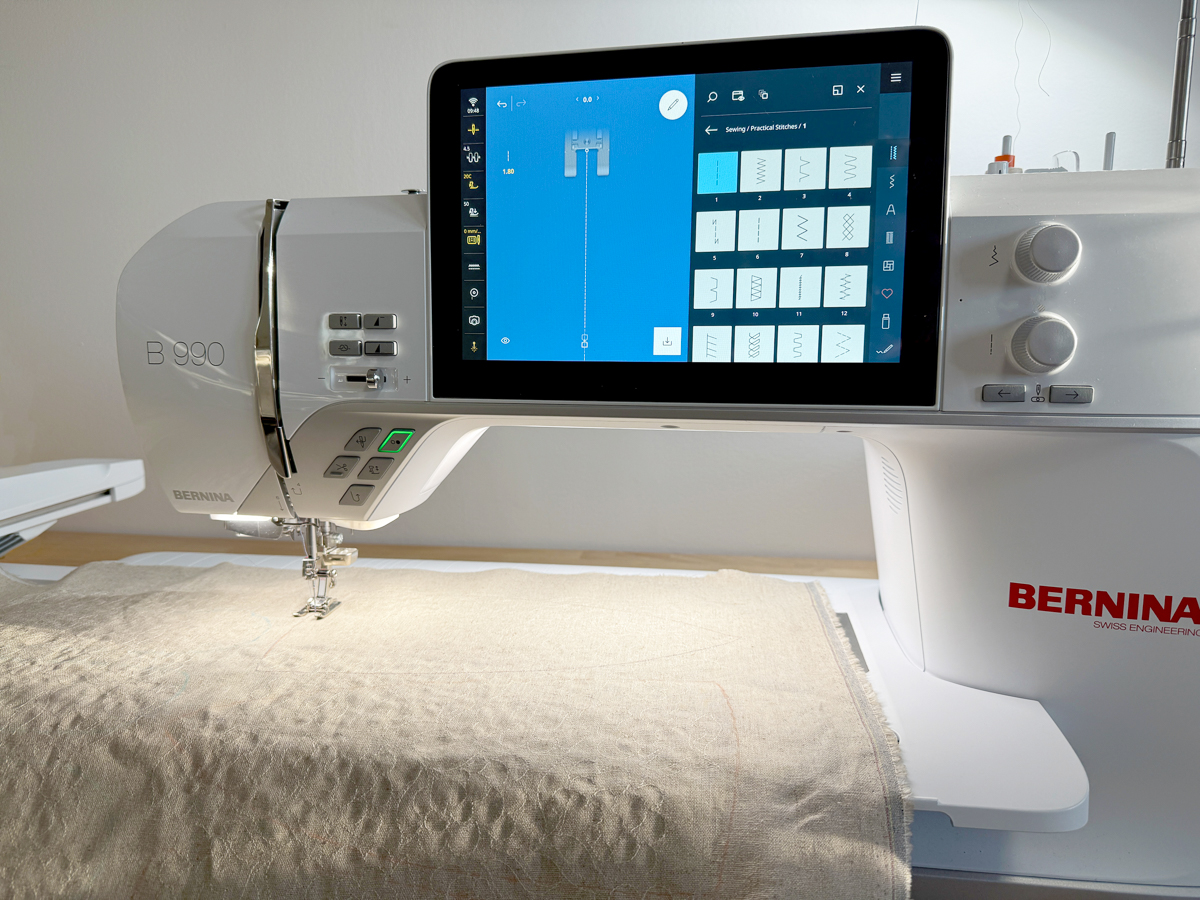 Stay stitching the embroidered fabric with the B 990
