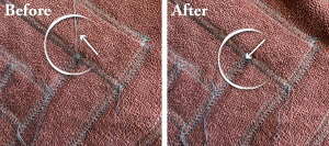 The inside of a sweatshirt that shows the looper thread of a coverstitch