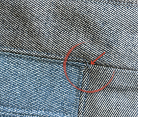close up of a denim quilt block sewn with a coverstitch