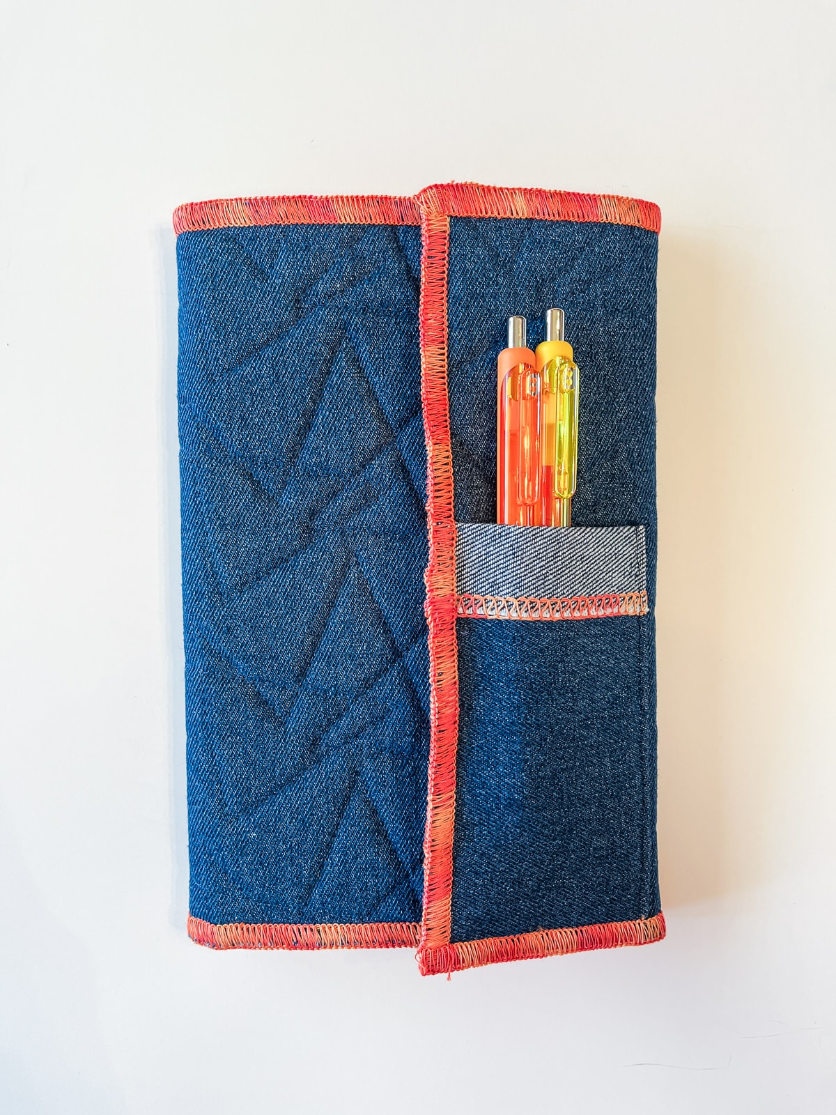Denim and orange-trimmed DIY Notepad Folio