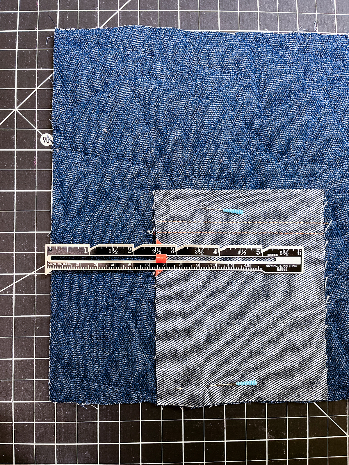Placing the pen pocket on the edge of the folio fabric