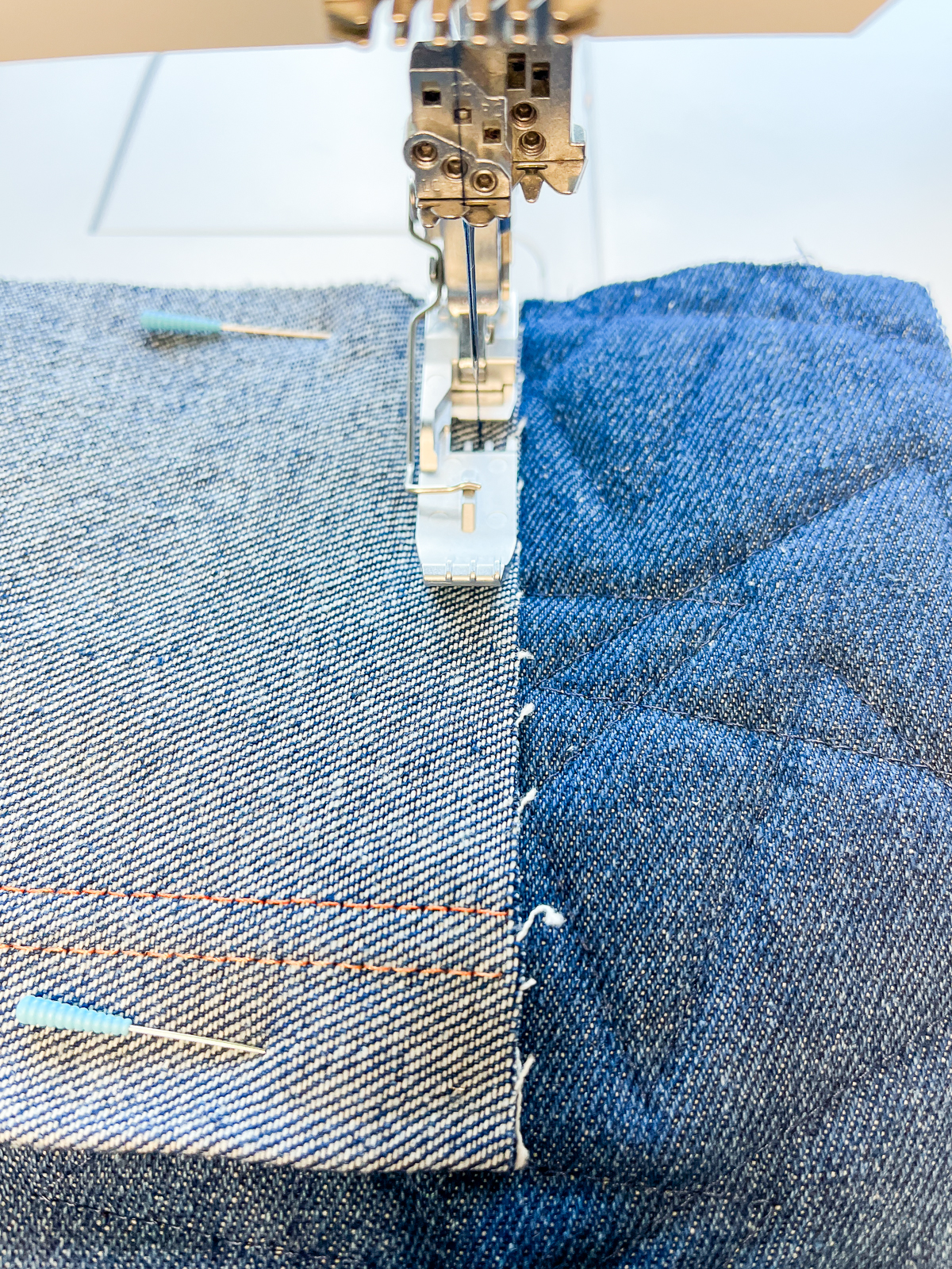 Sewing fabric in place