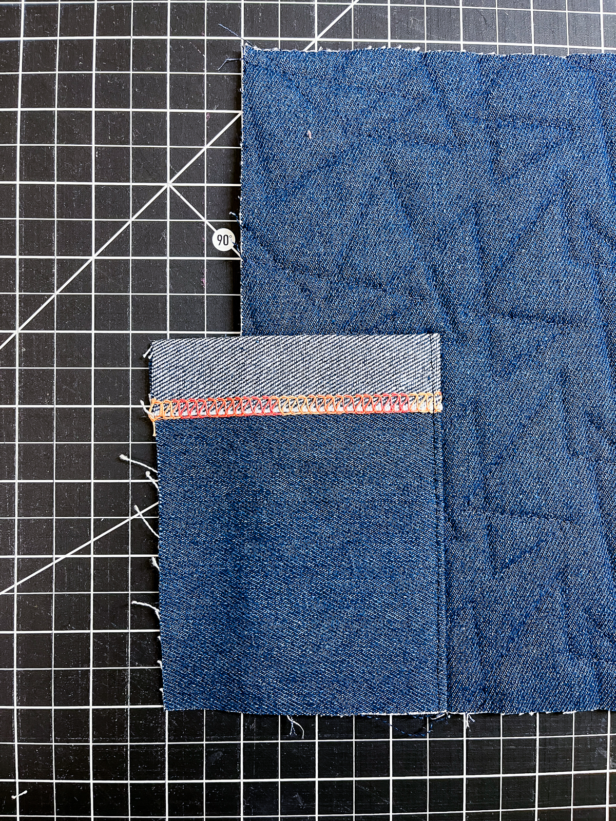 Blue denim after pressing