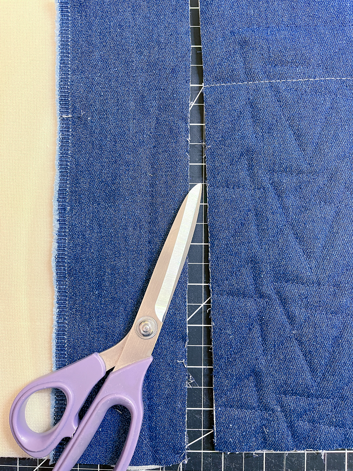 Scissors arranged on cut blue denim