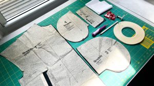 A flatlay of materials for sewing a welt pocket