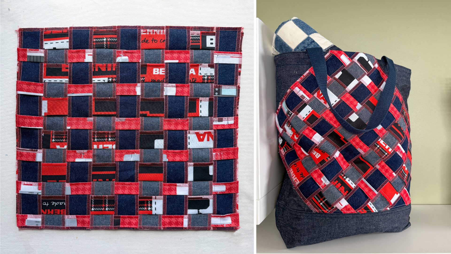 fabric weaving panel with denim and BERNINA quilting cotton