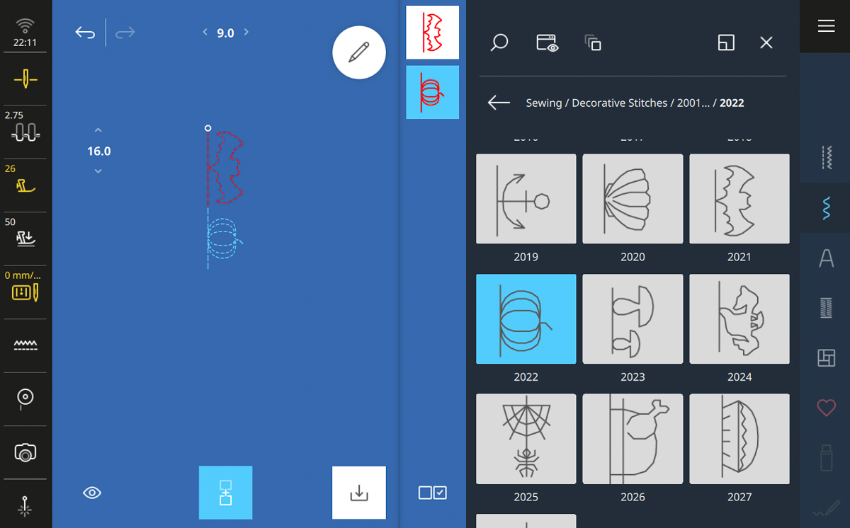 Display screen of stitches on the B 990
