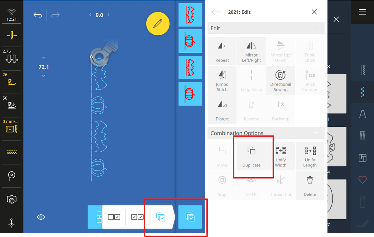 Display screen of stitches on the B 990