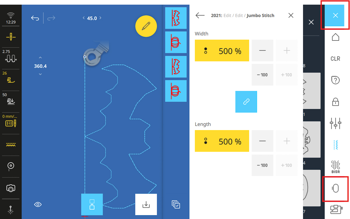 Display screen of stitches on the B 990